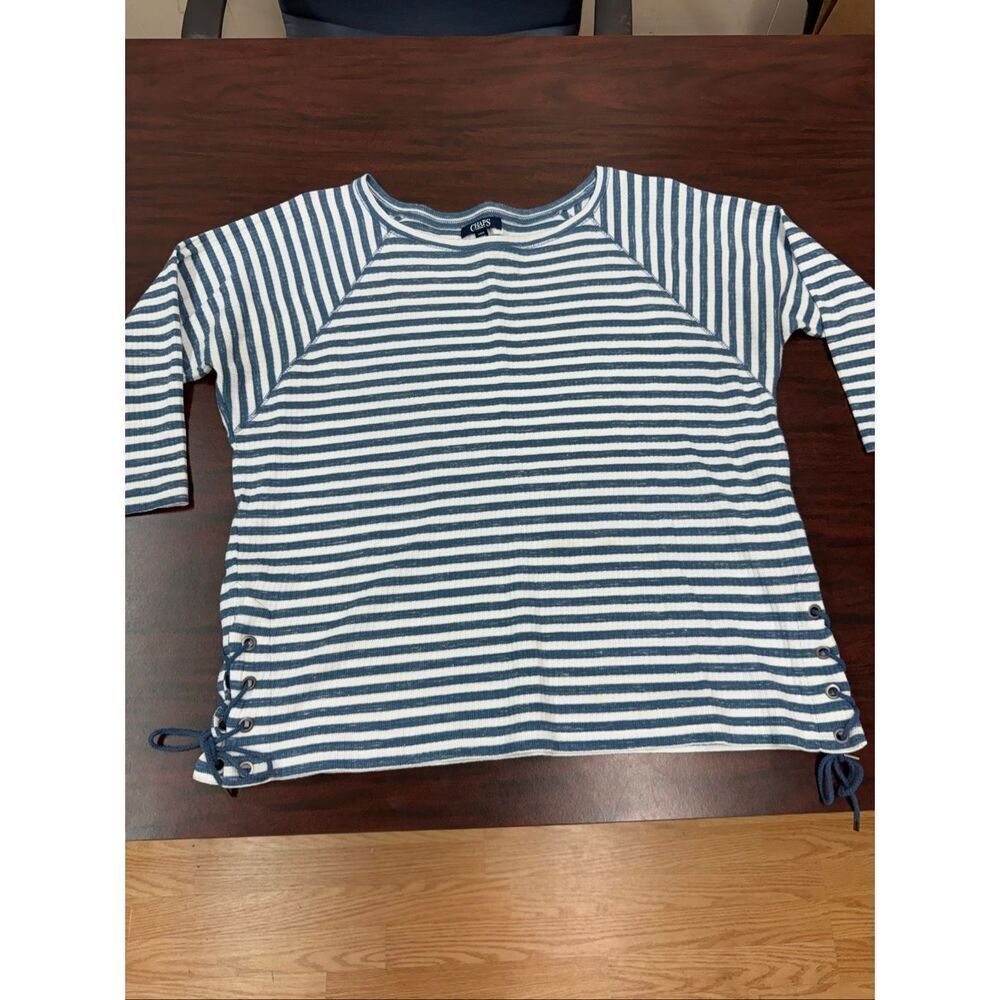 Chaps Blue and White Stripe 3/4 Sleeve Blouse Size Large